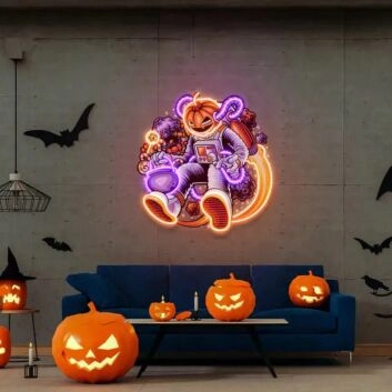 Astronaut mit Kürbiskopf LED-Neonschild für Wohnzimmer oder Halloween-Party