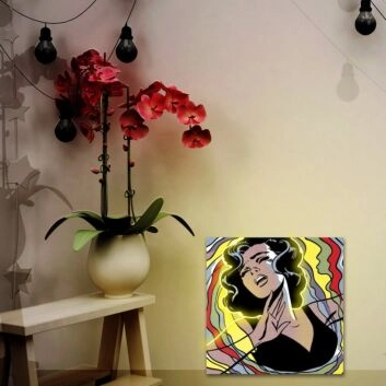 Frau mit Handgeste Pop-Art LED-Neonschild für Wohnzimmer Atelier