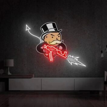 Comicfigur mit Maschinengewehr LED-Neonschild für Gamingzimmer Bar