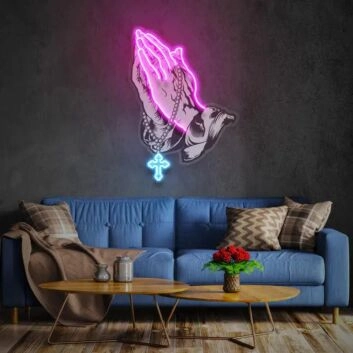 Betende Hände mit Kreuz LED-Neonschild für Wohnzimmer oder Gebetsraum