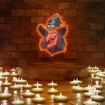 Hexe mit spitzem Hut LED-Neonschild für Halloween Bar