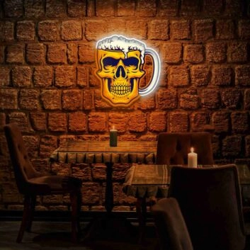 Bierkrug mit Totenkopf LED-Neonschild für Bar Club