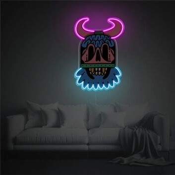 Wikinger-Schädel mit Hörnern LED-Neonschild für Gamingzimmer und Bar