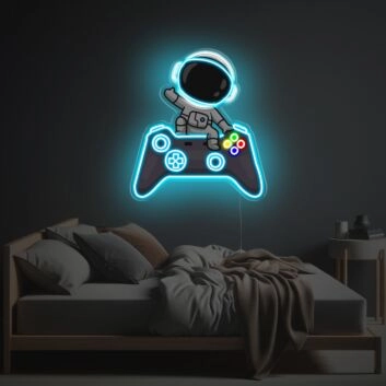 Neon LED Wanddekoration mit Astronaut und Game Controller moderne Gaming Lichtdeko für Jugendzimmer Schlafzimmer oder Spielzimmer