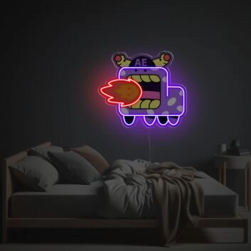 Cartoon Alien LED Neonschild mit Feuer Effekt für Gaming Zimmer und Kinderzimmer