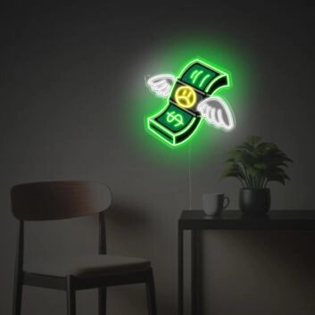 Fliegender Geldschein LED Neonschild mit Symbol Motiv dekoratives Wandlicht
