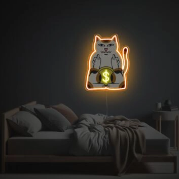 Katze mit Dollarzeichen und provokanter Geste LED-Neonschild Wohnzimmer Schlafzimmer