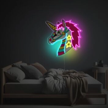 Magisches Einhorn LED Neonschild mit Sternen und farbigem Design als dekoratives Wandlicht für Kinderzimmer Schlafzimmer und kreative Räume