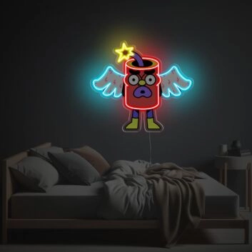 Comic-Bombe mit Flügeln LED-Neonschild für Schlafzimmer Gamingzimmer