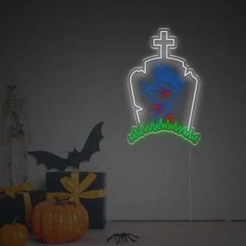 Grusel Hand aus Grab LED Neonschild als Halloween Wanddekoration für Wohnzimmer Bar und Eventräume