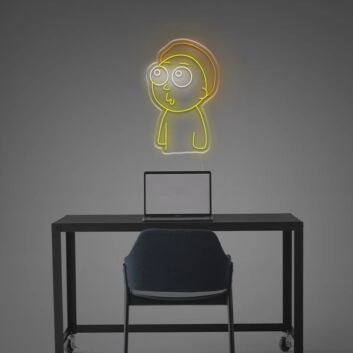 Abstraktes Cartoon Charakter LED Neonschild mit Neugieriger Mimik im Modernen Minimal Design als Wanddekoration für Gaming Zimmer Home Office oder Kreative Räume