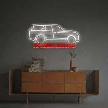 Modernes SUV Auto LED Neonschild in Weiß mit Roter Schrift als Stilvolle Wanddekoration für Wohnzimmer Garage Büro oder Man Cave