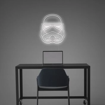 Minimalistisches Sci-Fi Helm LED Neonschild in Weißem Linien Design als Moderne Wanddekoration für Gaming Setup Büro Jugendzimmer oder Kreativen Raum