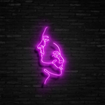 Konturzeichnung zweier Gesichter LED-Neonschild Wohnzimmer Atelier