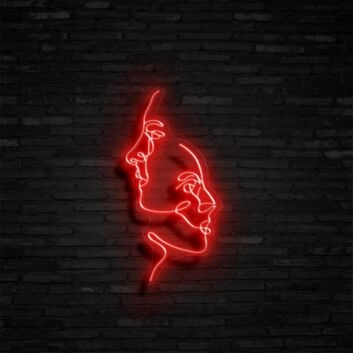 Konturzeichnung zweier Gesichter LED-Neonschild Wohnzimmer Atelier