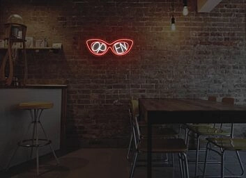 OPEN LED Neonschild in Brillenform für Bar Café Restaurant und moderne Schaufensterdekoration
