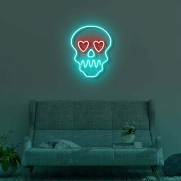 Totenkopf mit Herzaugen LED-Neonschild für Wohnzimmer oder Bar