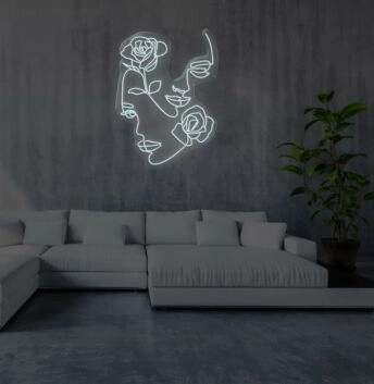 Gesicht mit Rosen LED-Neonschild Wohnzimmer Studio