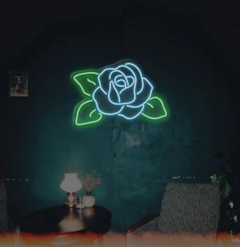 Rosenblüte mit Blättern LED-Neonschild Wohnzimmer Schaufenster