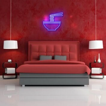 Schüssel mit Nudeln und Essstäbchen LED-Neonschild für Restaurant Küche