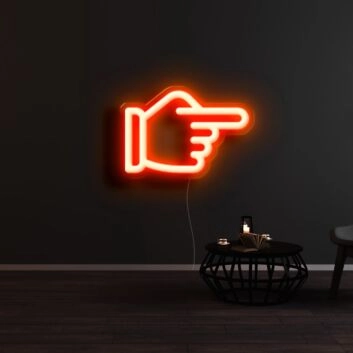 Hand mit ausgestrecktem Zeigefinger nach rechts LED-Neonschild für Bar Club