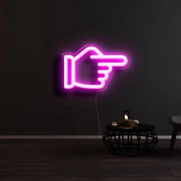 Hand mit ausgestrecktem Zeigefinger nach rechts LED-Neonschild für Bar Club