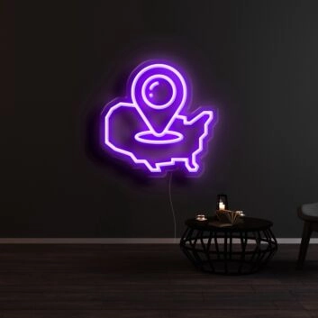 USA Karte mit Standortsymbol LED-Neonschild für Wohnzimmer Büro