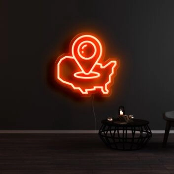 USA Karte mit Standortsymbol LED-Neonschild für Wohnzimmer Büro