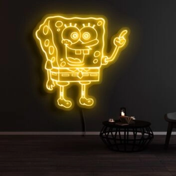 Schwammfigur mit Gesicht und erhobenem Finger LED-Neonschild für Kinderzimmer Wohnzimmer