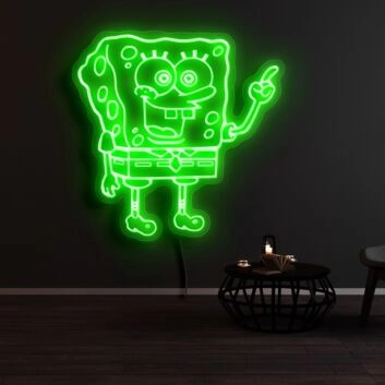 Schwammfigur mit Gesicht und erhobenem Finger LED-Neonschild für Kinderzimmer Wohnzimmer