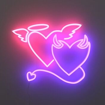 Herz mit Engelsflügeln und Teufelshörnern LED-Neonschild Bar Wohnzimmer