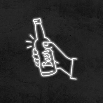 Bierflasche in Hand LED Neonschild für Bar und Club