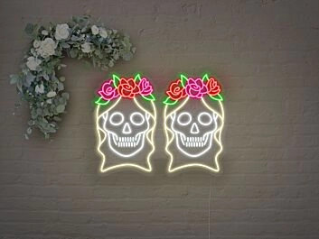 Totenkopf mit Blumenkranz LED-Neonschild für Bar Club