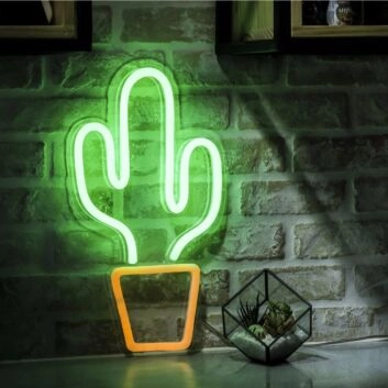 Kaktus im Blumentopf LED-Neonschild Wohnzimmer Büro