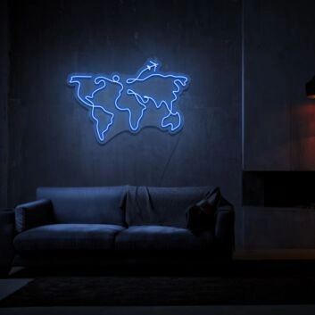 Weltkarte mit Flugzeug LED-Neonschild Wohnzimmer Büro