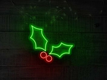 Stechpalmenzweig mit Beeren LED-Neonschild für Weihnachten und Wohnzimmer