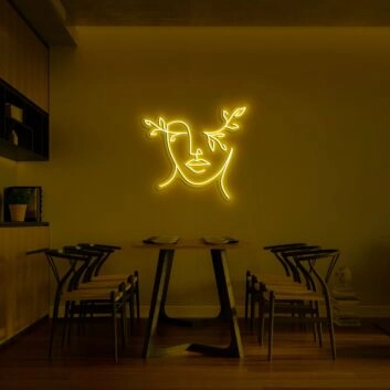 Abstraktes Gesicht mit Zweigen LED-Neonschild Wohnzimmer Esszimmer