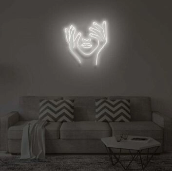 Gesicht mit Händen Linienzeichnung LED-Neonschild für Wohnzimmer Studio