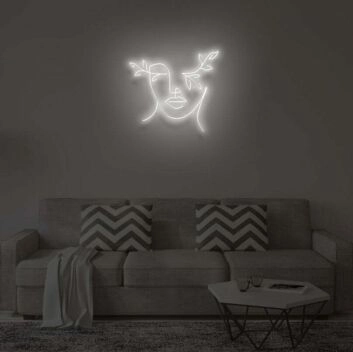 Abstraktes Gesicht mit Blättern LED-Neonschild Wohnzimmer Studio