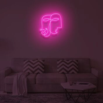 Abstrakte Gesichter mit Herz LED-Neonschild Wohnzimmer Schlafzimmer