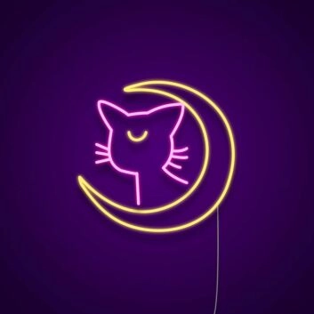 Katze mit Halbmond LED-Neonschild Wohnzimmer Schlafzimmer