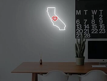 Kalifornien Karte mit Herzsymbol LED-Neonschild Wohnzimmer Büro