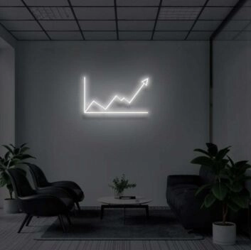 Wachstumskurve mit Pfeil LED-Neonschild Büro Konferenzraum