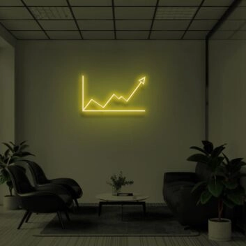 Wachstumskurve mit Pfeil LED-Neonschild Büro Konferenzraum