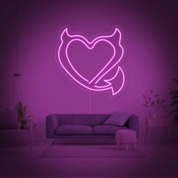 Herz mit Teufelshörnern und Schwanz LED-Neonschild für Wohnzimmer oder Bar