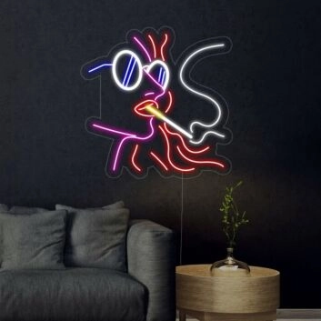 Frau mit Sonnenbrille und Zigarette LED-Neonschild Wohnzimmer Bar