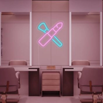 Lippenstift und Make-up-Pinsel LED-Neonschild für Kosmetikstudio