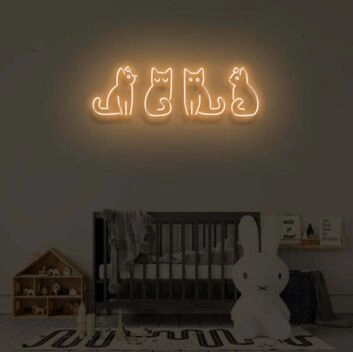 vier Katzen LED-Neonschild für Kinderzimmer und Wohnzimmer