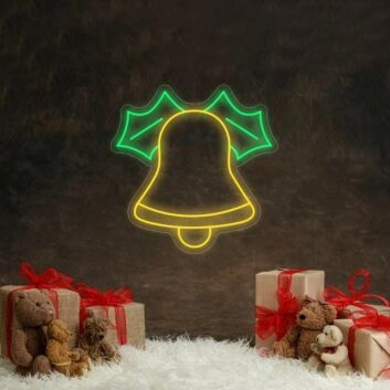 Weihnachtsglocke mit Stechpalmenblättern LED-Neonschild für Wohnzimmer Weihnachtsdeko