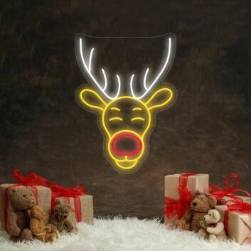 Rentierkopf mit roter Nase LED-Neonschild für Weihnachten Wohnzimmer